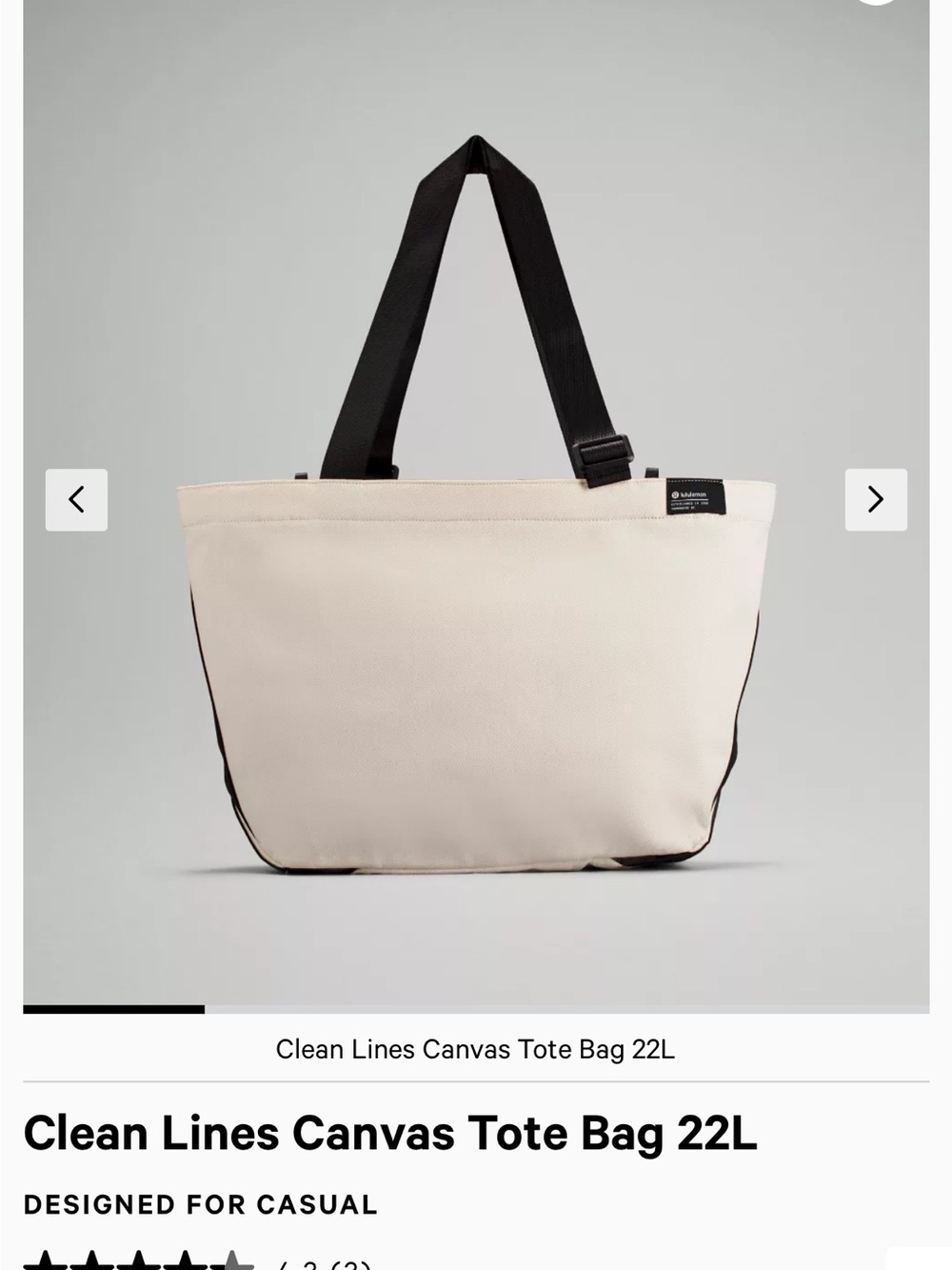 lululemon athletica Canvas Tote in Cream with Black Straps